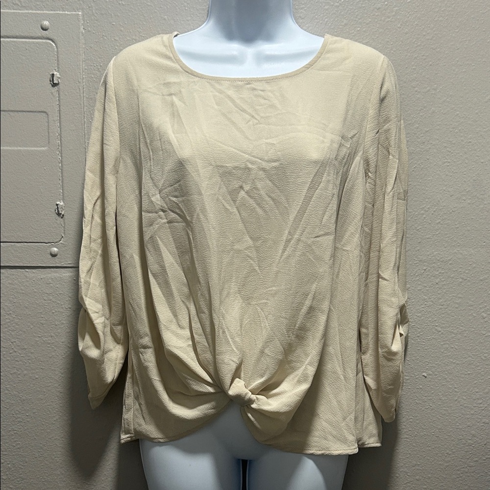 Hippie Rose Beige Twist Front Blouse